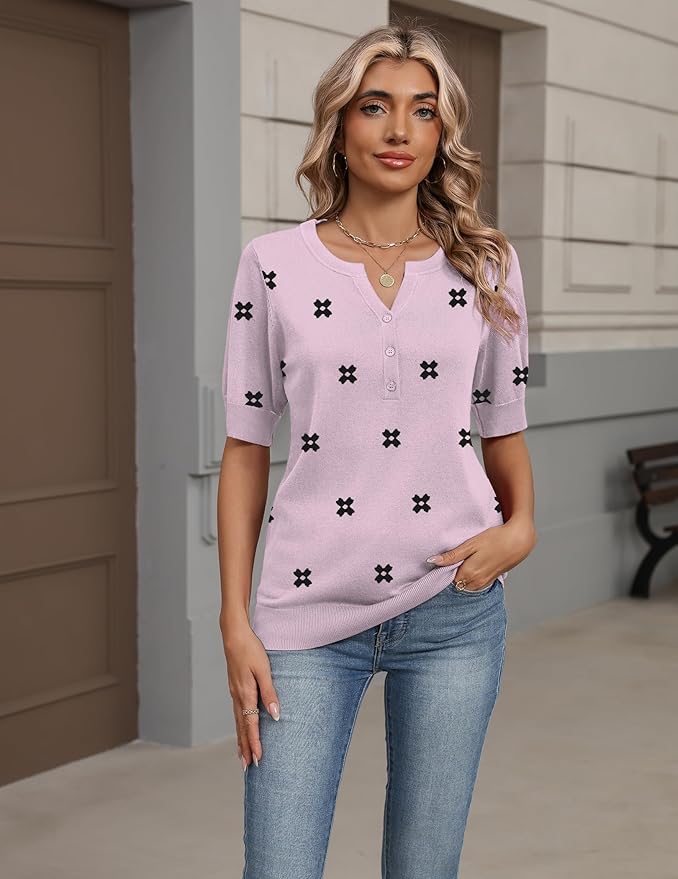 Zeagoo Women's Short Sleeve Sweater 2026 Spring Summer Tops Lightweight Casual V Neck Sweaters Dressy Work Blouses Clothes