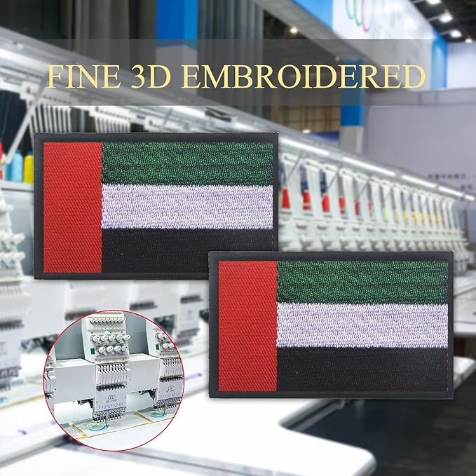 EmWoot 2PCS Arab Emirates Flag Patch Embroidered Morale Patch Military Tactical Patches Hook and Loop(Black Border)