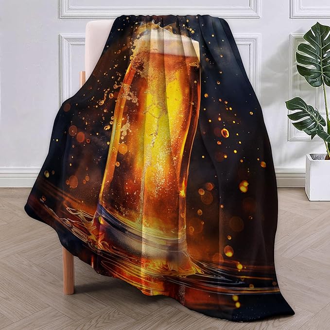 Beer Glass Art Blanket, Beer Splash and Bubbles Flannel Throw Blankets,Soft Warm Lightweight Cozy Plush Throws for Bedroom Sofa Office Home Decor Gifts for Adults Men 80"x60"