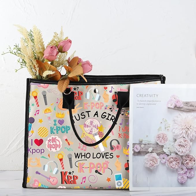 BDPWSS K-Pop Tote Bag K-Pop Singer Merchandise Just A Gi-rl Who Loves K-Pop Shoulder Bag K-Pop Music Fan K-Pop Team Gift