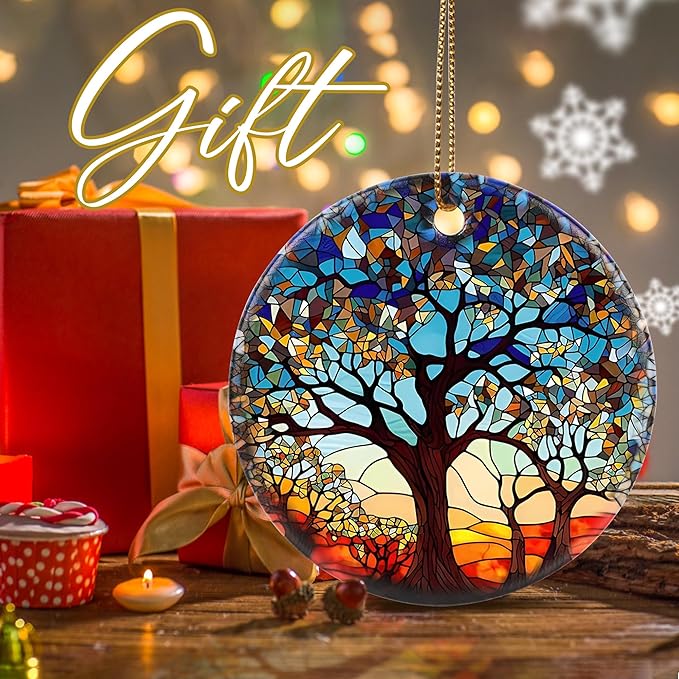 Jocidea Tree of Life Ornament, 2.8" Ceramic Christmas Keepsake Ornaments, Holiday Decor Gifts