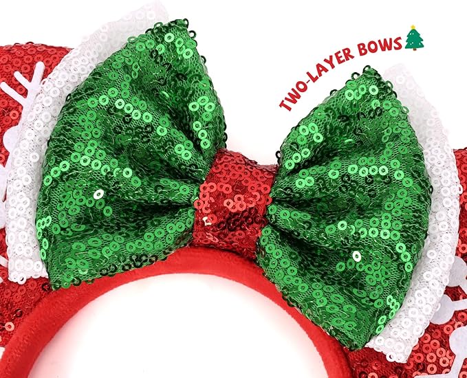 ETLUK Christmas Ears - Mouse Ears for Women, Adults & Girls; Layered Bow Headbands for Parties & Trips