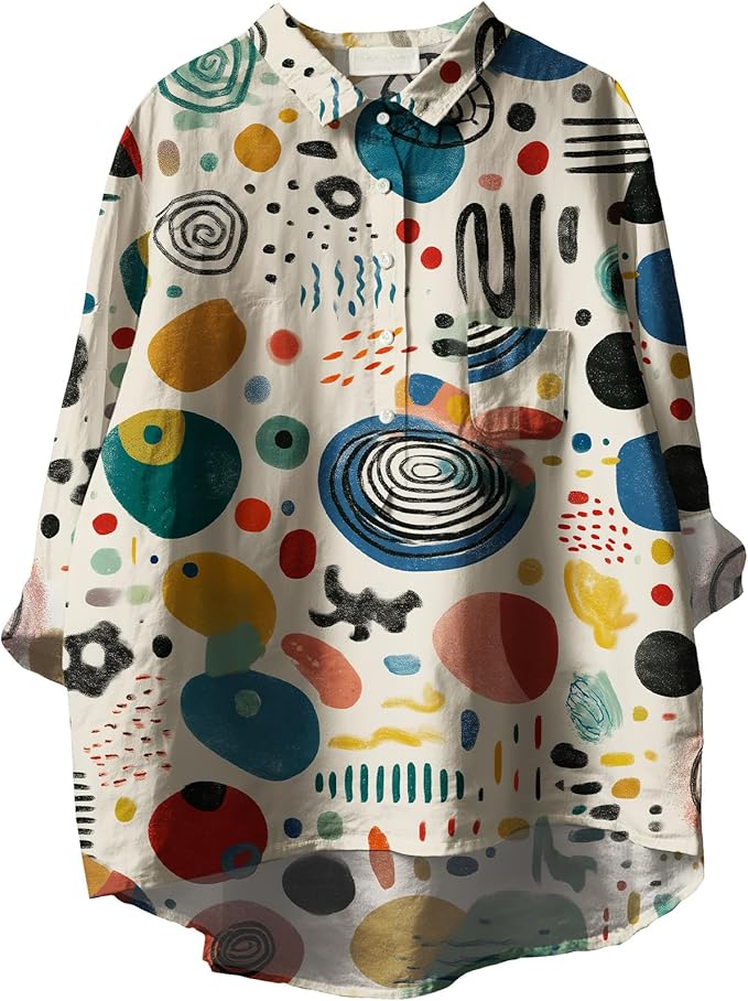 Women Funny Graphic Long Sleeve Floral Blouses Plus Size Button Shirts Casual Cute Vneck Fall Tunic Tops Trendy