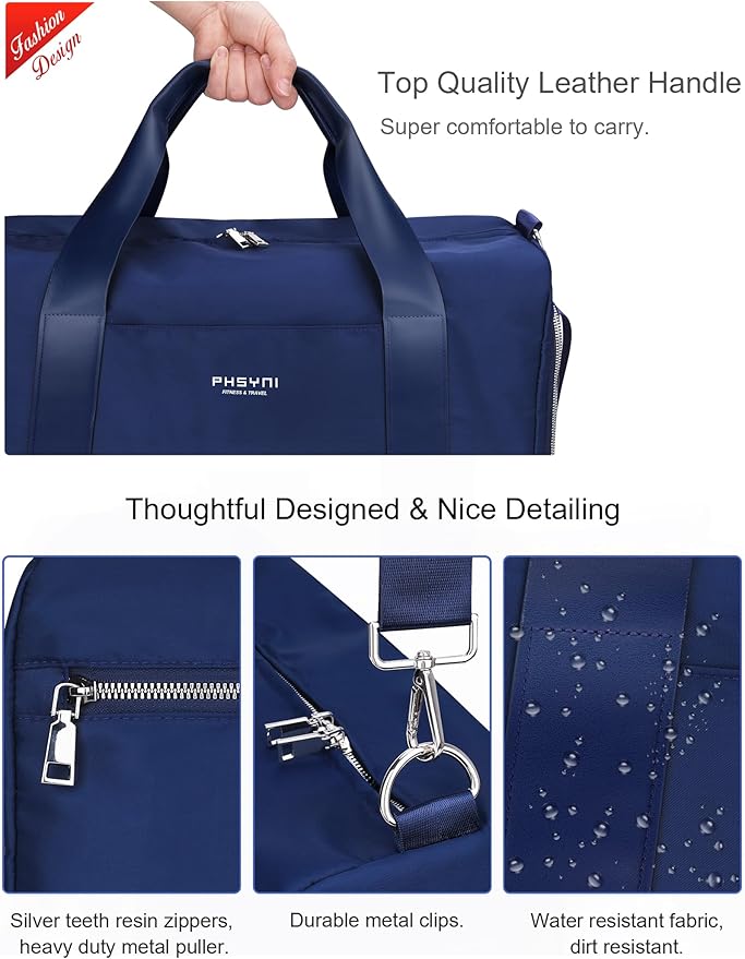 Gym Bag for Women and Men with Shoe Compartment & Wet Pocket - Duffle Bag for Travel Sports Fitness Workout Athletic, 19"-Medium, Navy Blue