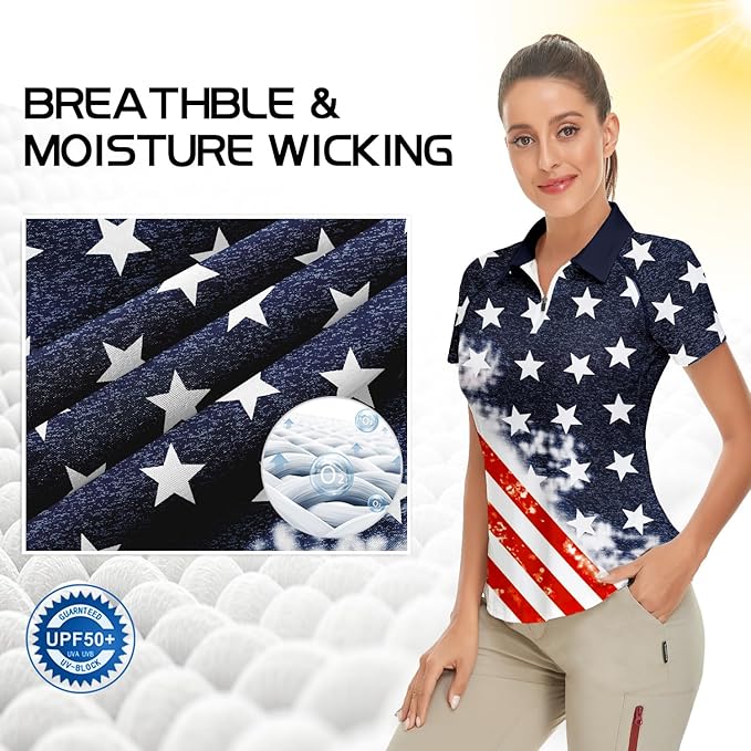 Women's Golf Shirt Short Sleeve Tennis Shirt Quarter Zip Golf Pullover Golf Polo Shirts Argyle Tops