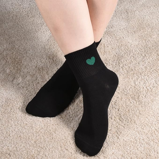 Corlap Women's Cute Cotton Crew Athletic Running Socks - Ankle High, Novelty Fun Heart Design 5-Pairs (Gift Box)