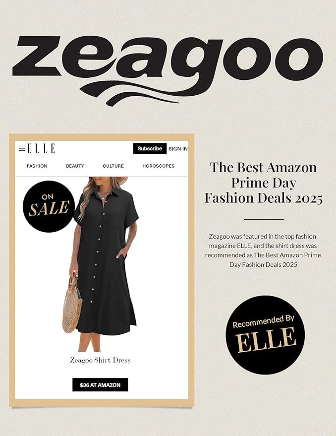 Zeagoo Women Dresses Summer Casual Short Sleeve Button Down Shirt Dresses 2025 Beach Cover Up with Pockets