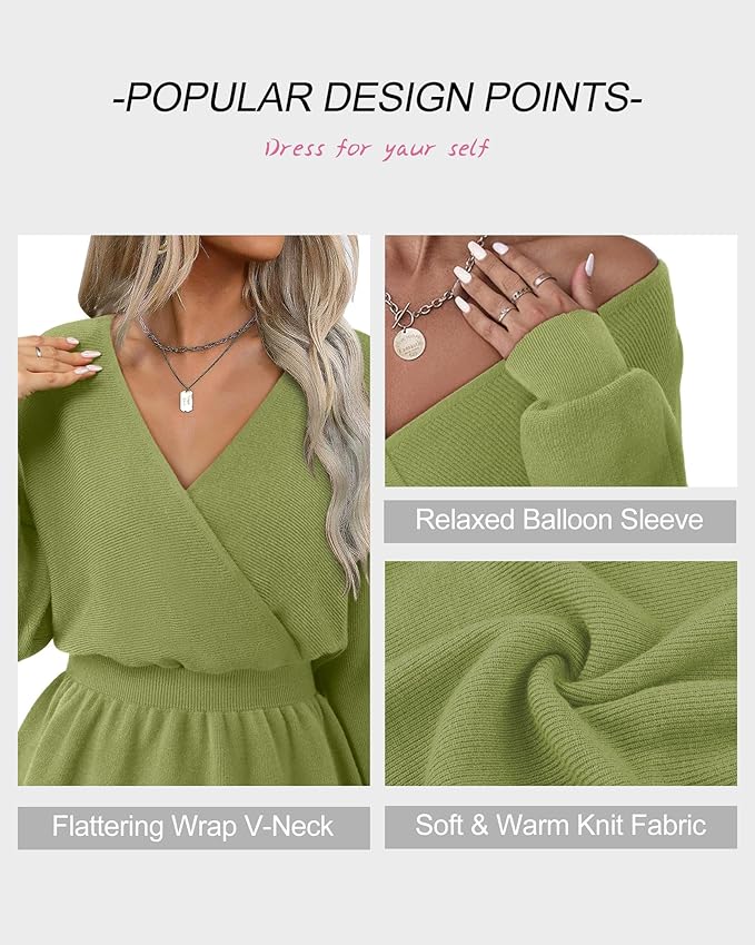 Lotusmile Womens Dressy Knit Peplum Sweater Long Sleeve Fall Wrap V Neck Pullover Tops