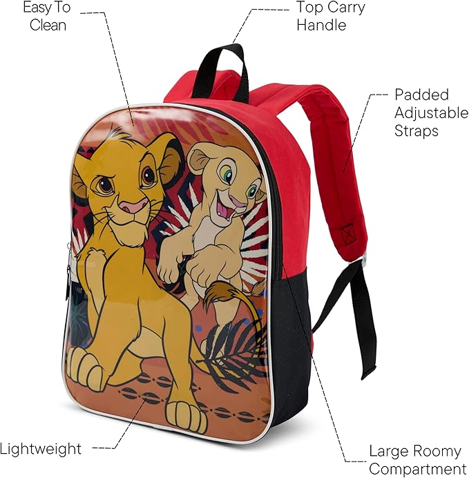 Disney Lion King Backpack for Kids - Cute & Durable Kids Backpack for Boys with Padded Straps & Zip Compartment - Ideal Toddler Bookbag for School & Travel - 15”