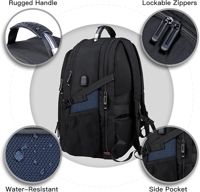 ANTERK Extra Large Backpack, Travel Laptop Backpack, Sturdy TSA Water Resistant 17.3 Inch Backpacks with USB Port, Anti Theft Business Computer Backpacks Gifts for Men Women, Blue