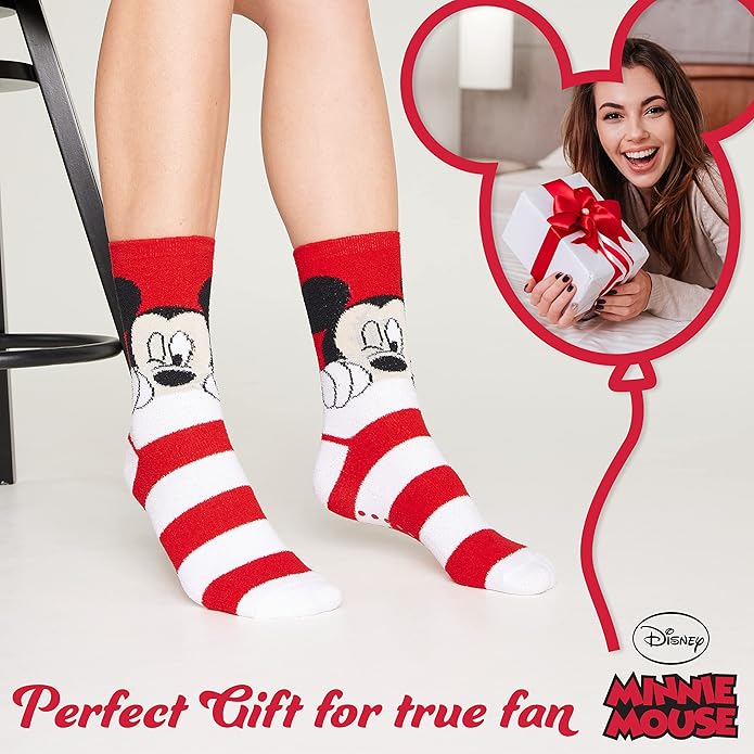 Disney Slippers Socks for Women & Teens US Size 4-9, Pack of 2 Non Slip Fleece Winter Socks, Soft & Fluffy, Gifts for Her