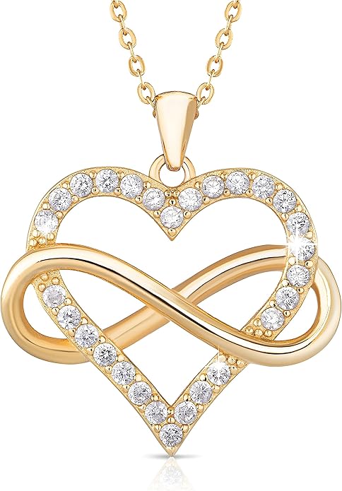 Sash & Soph Infinity Heart Necklace for Women. 925 Sterling Silver Heart Necklace for Girlfriend, Love Heart Pendant on 18" Chain with 2" Extender (Rose Gold or Gold Plated)