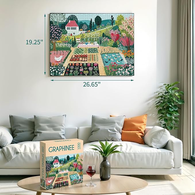 Graphinee Jigsaw Puzzles for Adults 1000 Pieces, Spring Village Life Puzzle, Colorful as Home Wall Decor for Family Challenging Games