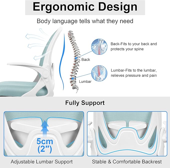 Primy Drafting Chair Tall Office Chair with Flip-up Armrests Executive Ergonomic Computer Standing Desk Chair with Lumbar Support and Adjustable Footrest Ring（Light Blue）