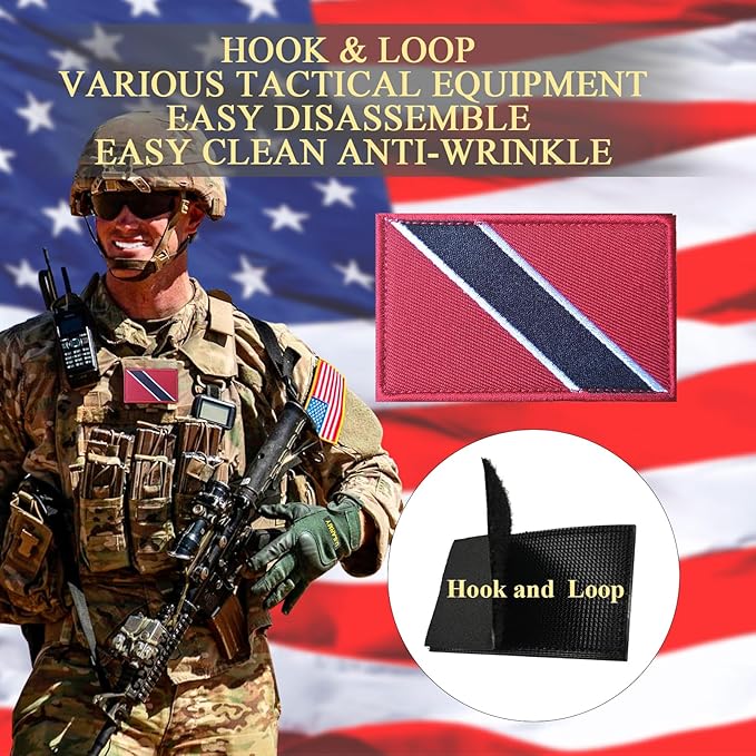 EmWoot 2PCS Trinidad and Tobago Flag Patch Embroidered Morale Patch Military Tactical Patches Hook and Loop(Red)