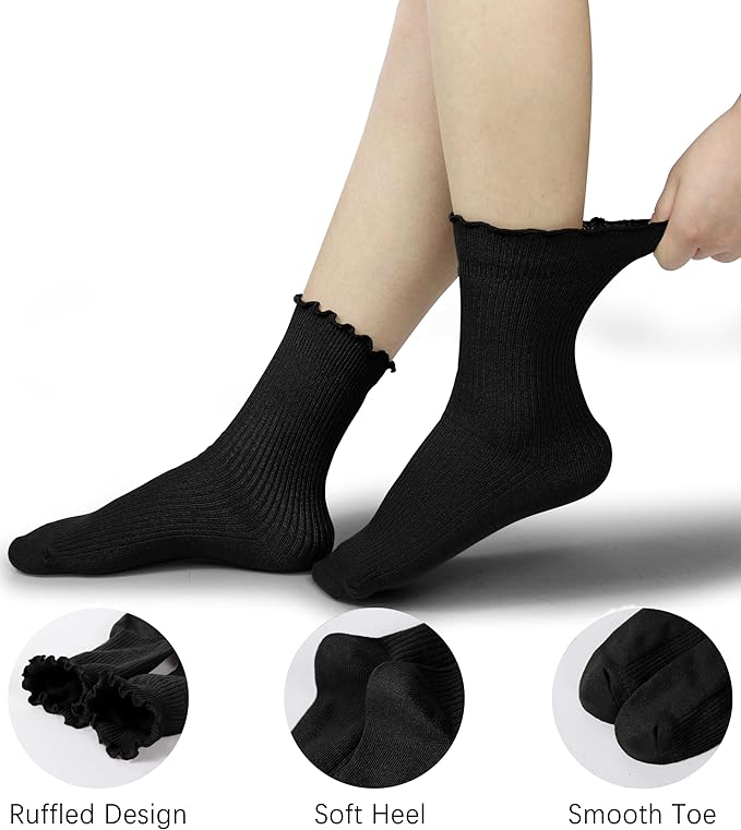 BomKinta Ruffle Socks Women - Turn-Cuff Frilly Sock - Lightweight Cotton Socks