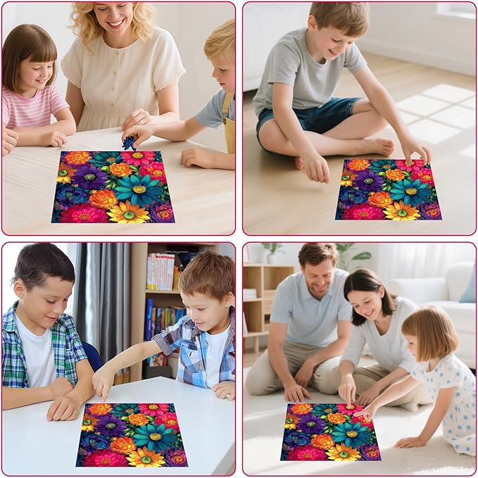 MEATRN Multicolor Chrysanthemum Wooden Puzzles for Adults 500 Pcs, 15.9x15.9 in, Fun Educational Wood Puzzle, Handmade Decorative Gift, Relaxing Wood Puzzle Game for Family
