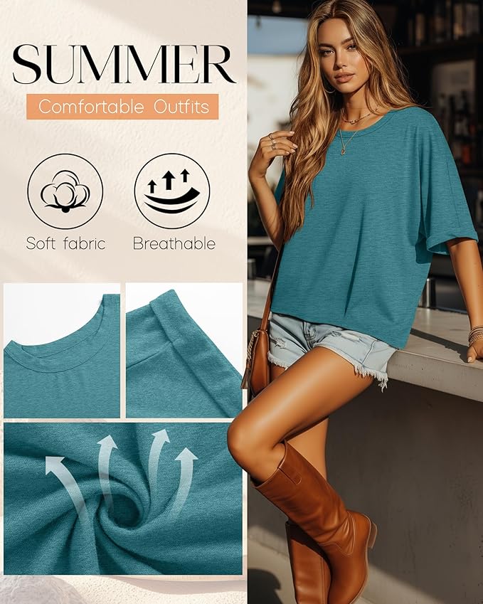Riyiper 3 Pack Women's Oversized T-Shirt Half Sleeve Summer Tees Casual Loose Fit Crew Neck Basic Tops