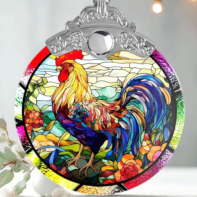 Jocidea Glass Chicken Christmas Ornament, Semi Transparent Stained Glass Ornament, Colorful Festive Decor for Holidays and Gifts