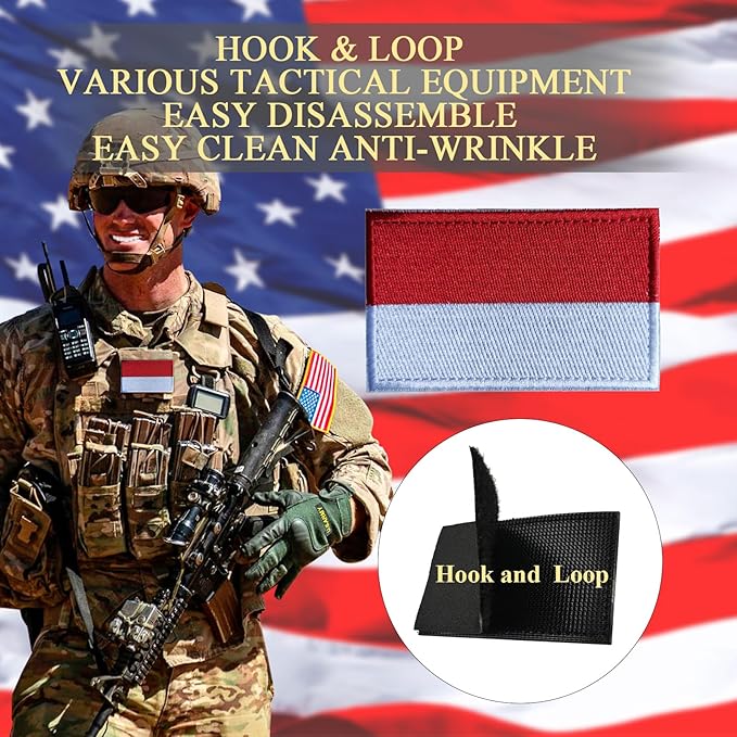 EmWoot 2PCS Indonesia Flag Patch Embroidered Morale Patch Military Tactical Patches Hook and Loop