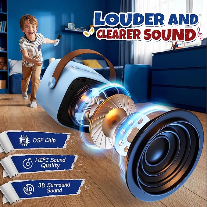 YLL Karaoke Machine for Kids, Portable Mini Speaker with 2 Wireless Microphones, 2026 Top Birthday Toys Gifts for Boys Girls 3, 4, 5, 6, 7, 8, 9, 10, 11, 12+ Years Old Grandkids Family Party (Blue)