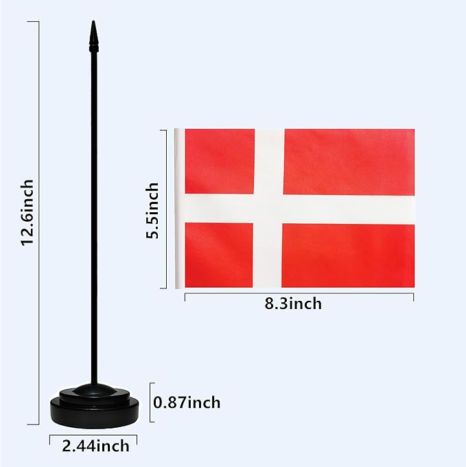 USA American & Denmark Danish Desk Flags, US Denmark Office Table Flag, Small Mini Miniature Danish and US Desktop Flag With 13" Solid Black Pole, Black Base