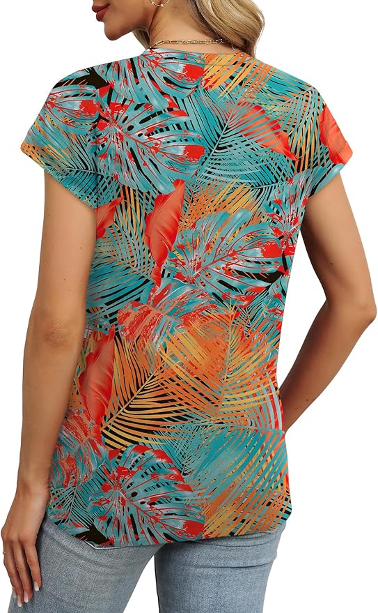 WEESO Womens Summer Tops Trendy 2026 Cap Sleeve T Shirts Crew Neck Pleated Front Beach Vacation Clothes Fashion
