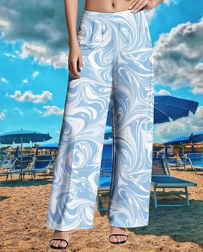 Womens Boho Pants Casual Oversize High Waisted Wide Leg Trousers Pattern Printed Ourdoors Pant for 2025 Summer
