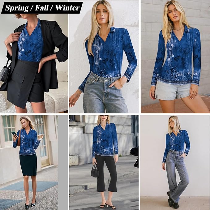 3/4 Length Sleeve Womens Tops Dressy Casual V Neck Polo Shirts Business Work Blouses 2025 Trendy Tunic Top