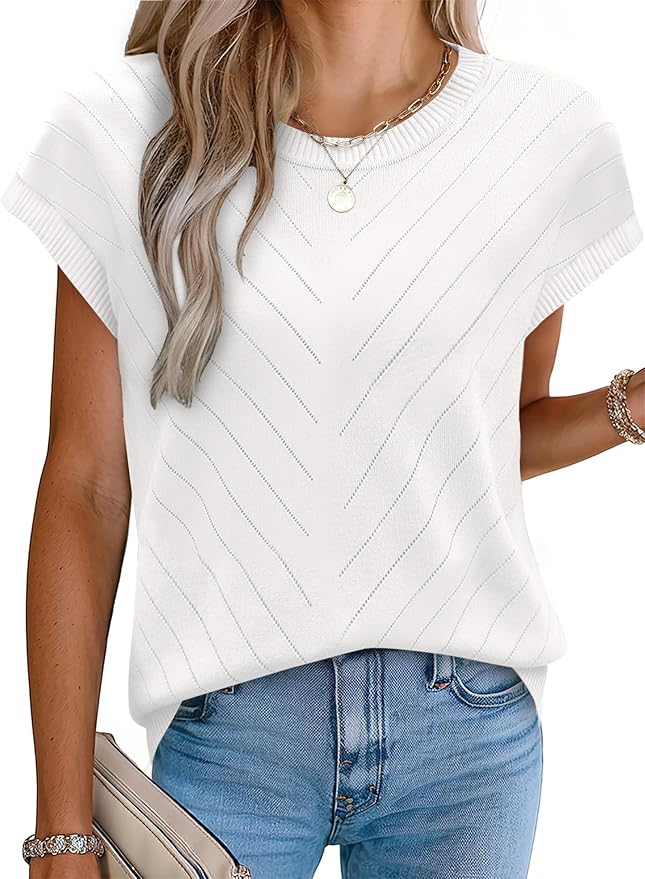 WIHOLL Short Sleeve Sweater for Women Summer Tops 2026 Business Casual Outfits Beach Vacation Clothes