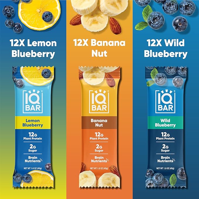 IQBAR Brain and Body Plant Protein Bars - Fruit Lovers Variety - 36-Count - Keto, Vegan, Low Carb, High Fiber, Gluten Free, Dairy Free, Low Sugar Snack with Nutrients for Focus, Energy, Meal Replacement