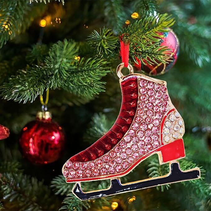 Ushinemi Ice Skate Ornaments for Christmas Tree, Hanging Ornament Xmas Tree Decor, Sparkles Ice Skating Keepsake Gifts for Mom Grandma Women Girls Sisters