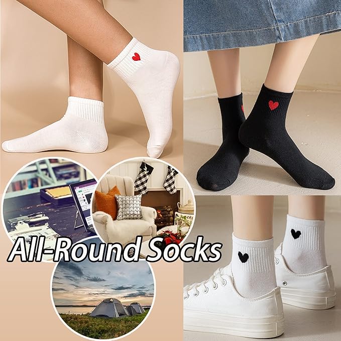 CHUNFO Cute Heart White Red Ankle Women Socks Frilly Fun Bear Pattern Long Crew Novelty Aesthetic Girls Sock 4 & More Pairs