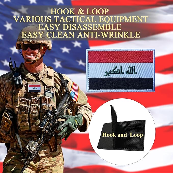 EmWoot 2PCS Iraq Flag Patch Embroidered Morale Patch Military Tactical Patches Hook and Loop