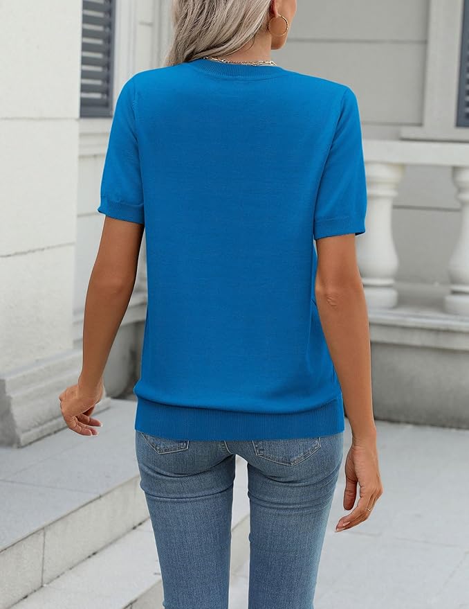 Zeagoo Womens Summer Short Sleeve Tops Crew Neck Lightweight Pullover Sweaters Loose Dressy Casual Blouse Basic Clothes