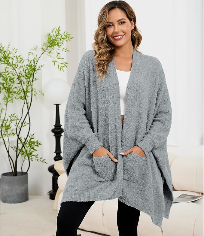 Wearable Blanket Sherpa Poncho Unique Office Work Warm Cozy Shawl TV Throw Blankets, Plush Cape Wrap for Adults