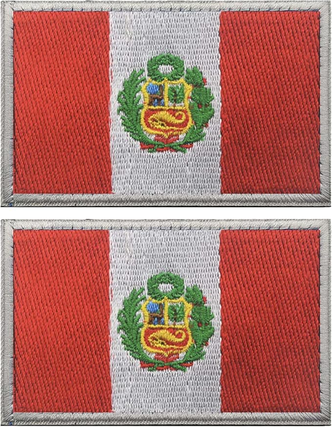 EmWoot 2PCS Peru Flag Patch Embroidered Morale Patch Military Tactical Patches Hook and Loop