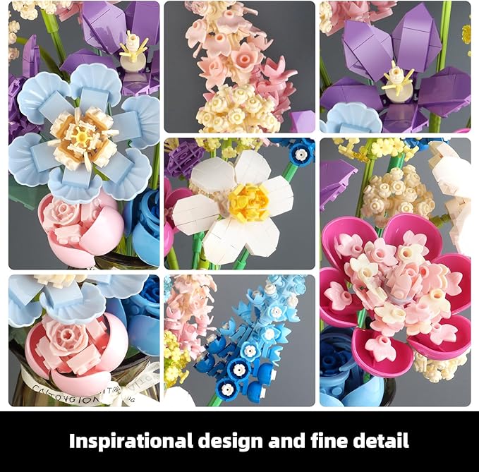 SUNHABI Flower Building Set for Adults Flower Bouquet Botanical Collection Unique Home Décor or Office Décor Great Gift for Her and Him (VASE NOT Included)