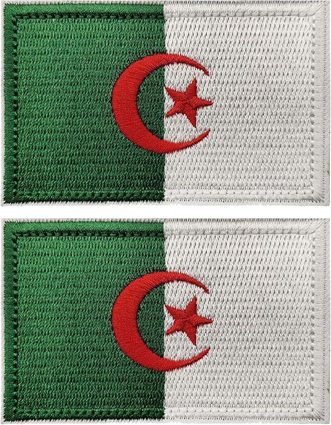 EmWoot 2PCS Algeria Flag Patch Embroidered Morale Patch Military Tactical Patches Hook and Loop