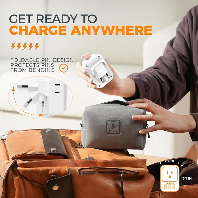 TESSAN European Travel Plug Adapter 2 Packs, Type C Europe Adaptor Foldable Plug 4 Outlets 3 USB(1 USB C PD 20W), US to Spain France Italy Germany Denmark Iceland European Travel Must Haves