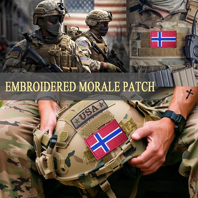 EmWoot 2PCS Norway Flag Patch Embroidered Morale Patch Military Tactical Patches Hook and Loop