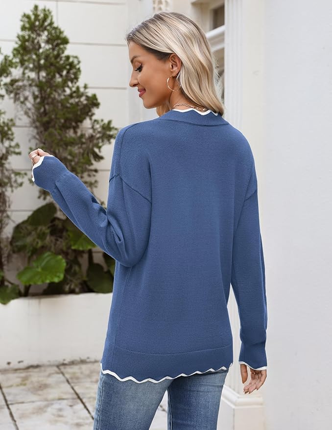Zeagoo Women's 2026 Fall V Neck Sweater Casual Long Sleeve Lightweight Ribbed Knit Pullover Sweaters Dressy Casual Tops