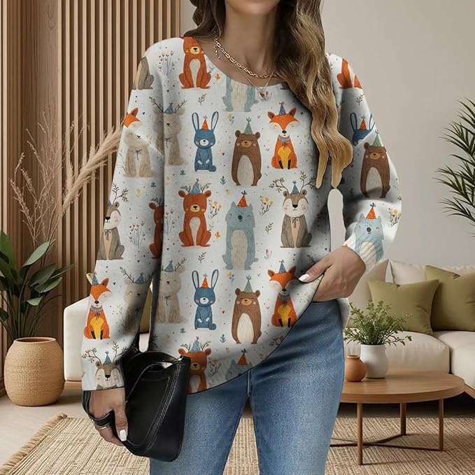 LIZALIG Women's Fall Christmas Snowman Sweater Long Sleeve Crewneck Pullover Festive Holiday Winter Outfit for Parties