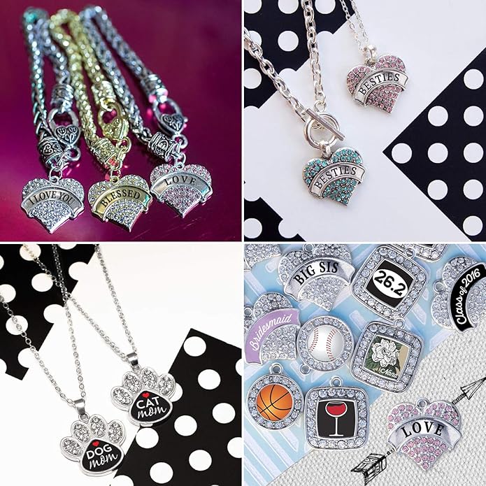Inspired Silver - Silver Pave Heart Charm Bracelet with Cubic Zirconia Jewelry