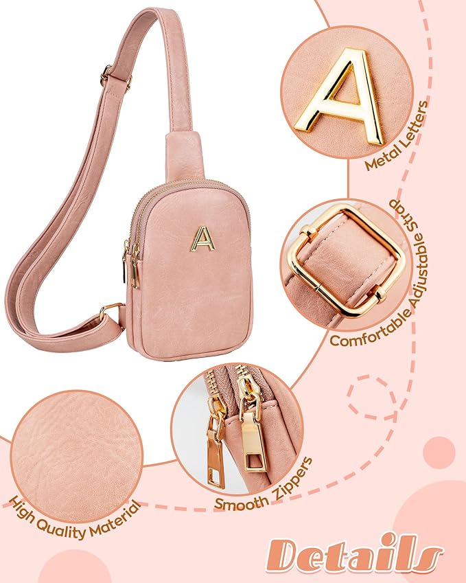Flower Girl Gifts, Cute Initial Fanny Pack Sling Bag for 4 5 6 7 8 Year Old Girls, Gifts for Preteen Teens, Handsfree Lightweight Travel Phone Purses, Personalized Gifts for Multi Occasion