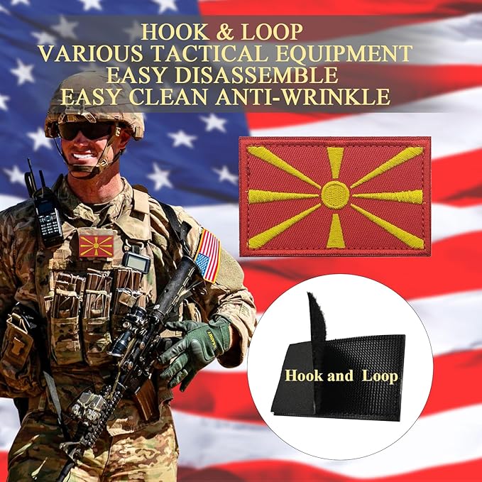 EmWoot 2PCS North Macedonia Flag Patch Embroidered Morale Patch Military Tactical Patches Hook and Loop