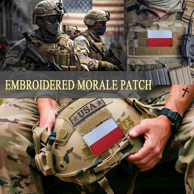 EmWoot 2PCS Poland Flag Patch Embroidered Morale Patch Military Tactical Patches Hook and Loop