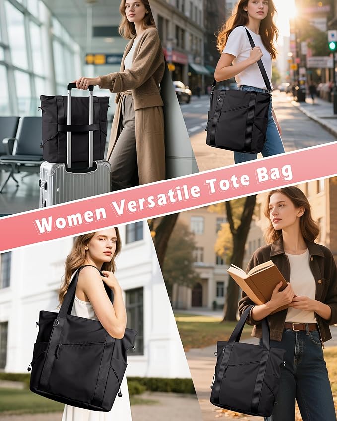 Work Tote with Crossbody Strap for Women, Tote Bag with Laptop Sleeve and Water Bottle Pocket for Work and School