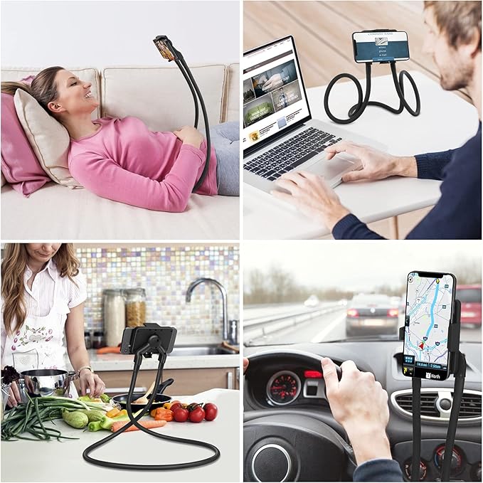 B-Land Upgrade Phone Holder for Bed, Neck Phone Holder Gooseneck Cell Phone Holders, Universal Mobile Phone Stand with Remote for Taking Videos & Group Photos (Black)