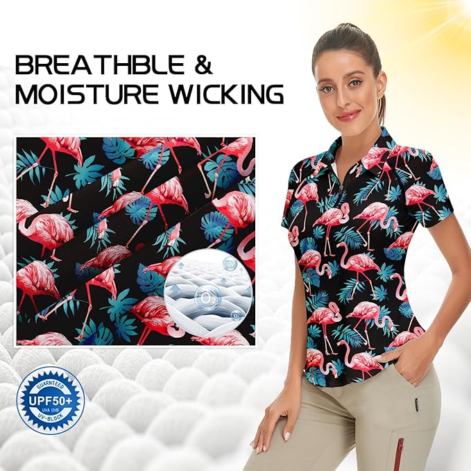 Women's Golf Shirt Short Sleeve Tennis Shirt Quarter Zip Golf Pullover Golf Polo Shirts Argyle Tops